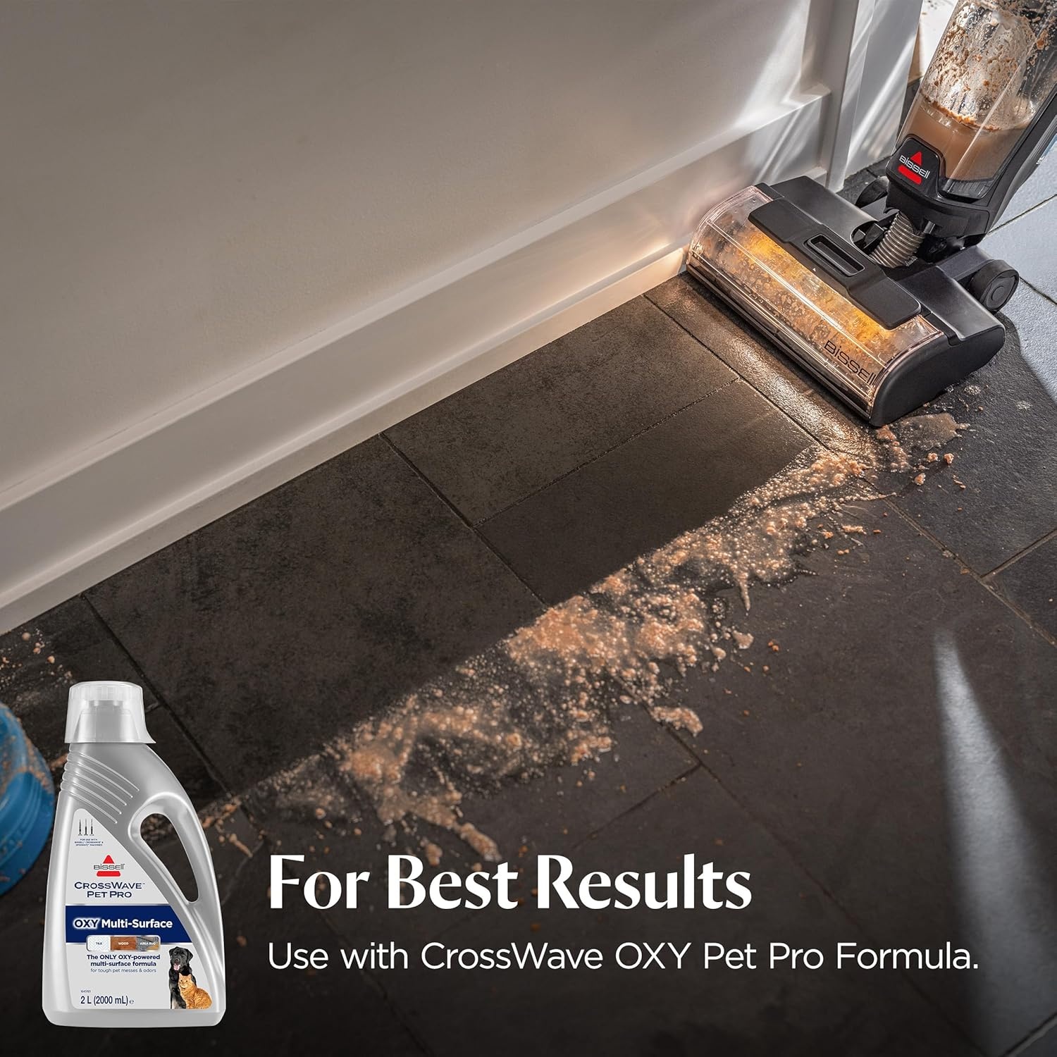 Bissell CrossWave HydroScrub Cordless Wet Dry Vacuum Mop, Floor Cleaner with ZeroGap Edge Cleaning & FurFinder Headlights, 45-Minute Runtime for Hard Floors & Area Rugs, 4275F(CrossWave HydroScrub Plus)