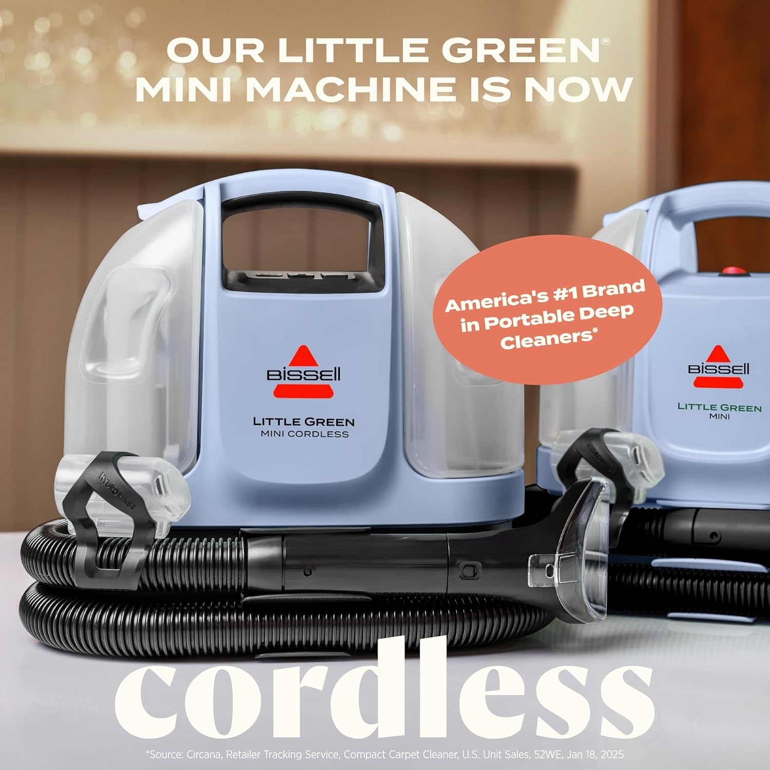 BISSELL Little Green Cordless SmartMix, Powerful Cordless Suction, HydroRinse Self-Cleaning Hose Tool, Pro Oxy Spot & Stain Formula Included(Little Green Mini Cordless Lake)
