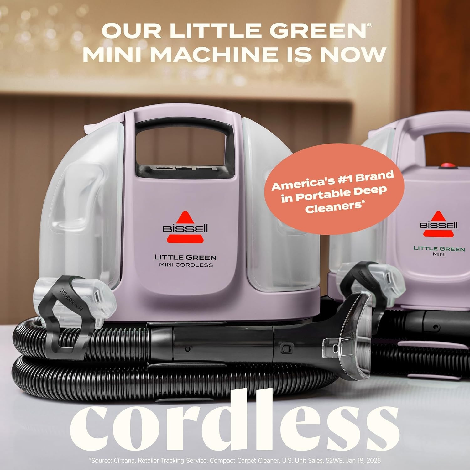 BISSELL Little Green Cordless SmartMix, Powerful Cordless Suction, HydroRinse Self-Cleaning Hose Tool, Pro Oxy Spot & Stain Formula Included(Little Green Mini Cordless Dusk)