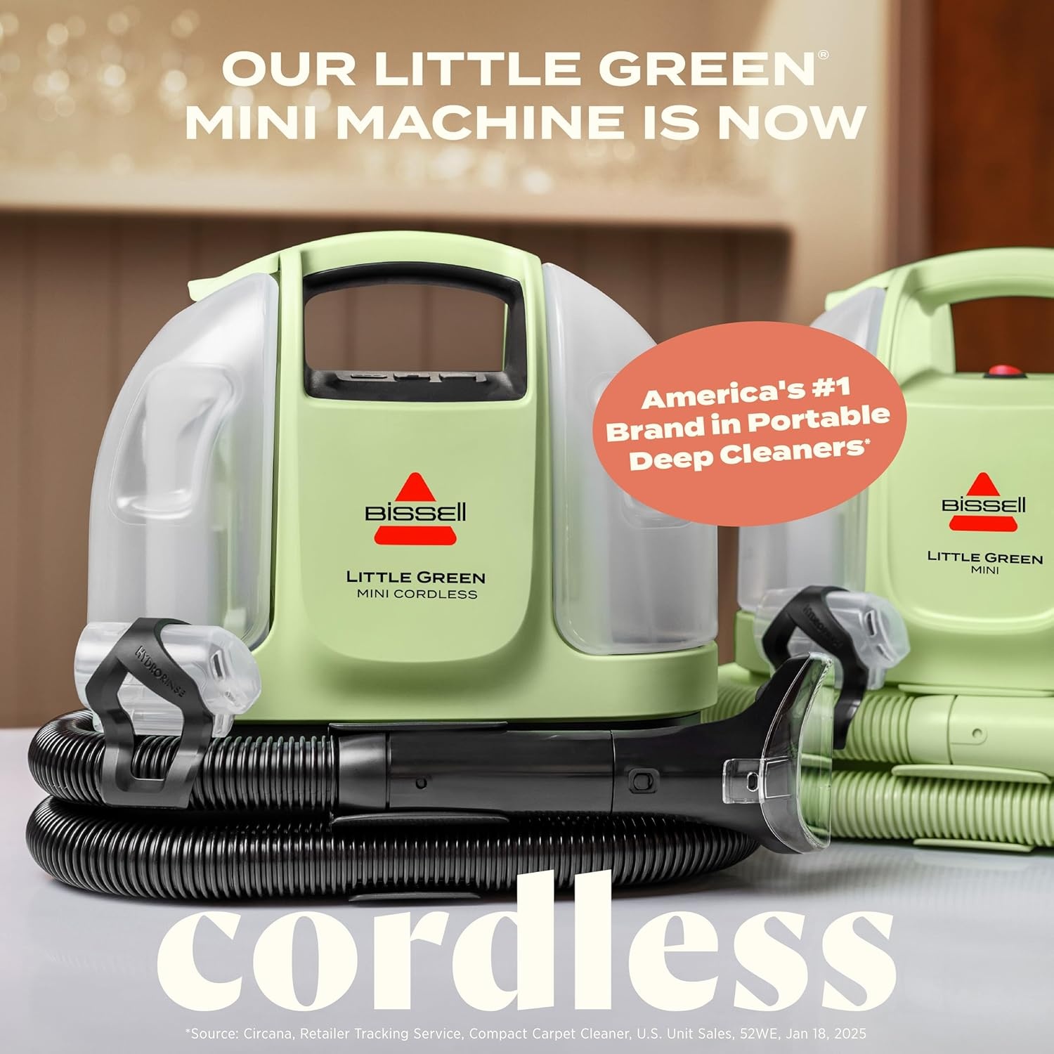 BISSELL Little Green Cordless SmartMix, Powerful Cordless Suction, HydroRinse Self-Cleaning Hose Tool, Pro Oxy Spot & Stain Formula Included(Little Green Mini Cordless)