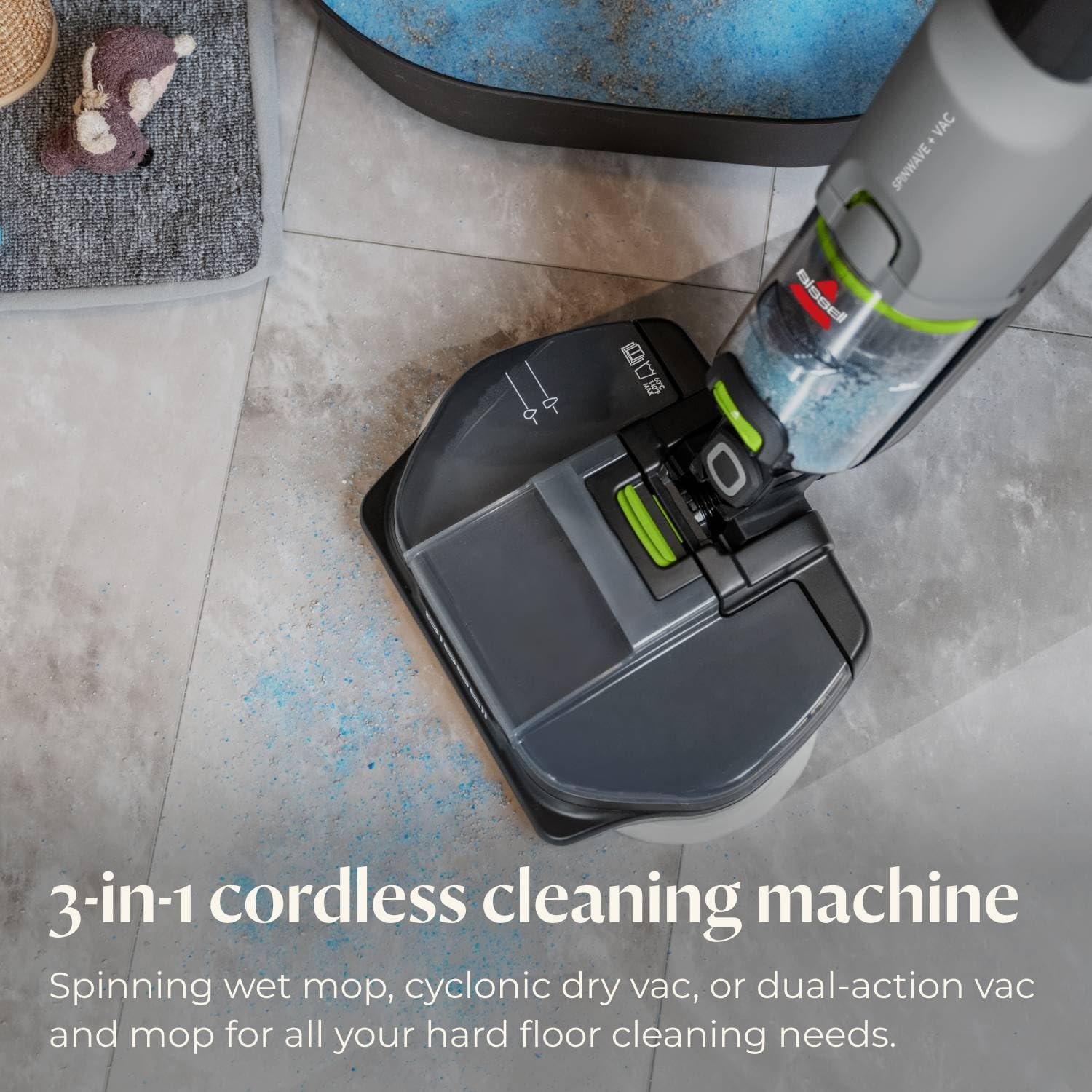 Bissell Spinwave Cordless Pet Spin Mop, 18V Electric Hard Floor Cleaner with Reusable Washable Pads, Pet Stain Removal for Sealed Wood Tile & Laminate Floors, 23157(Cordless + Vac)