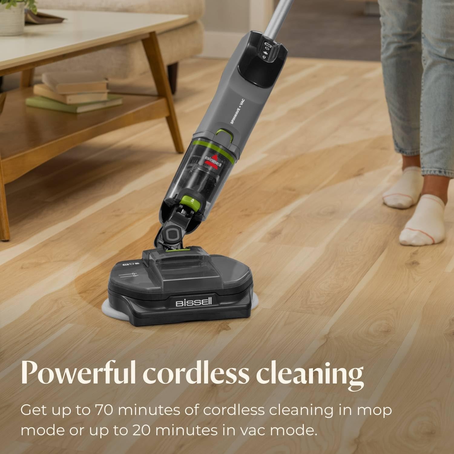 Bissell Spinwave Cordless Pet Spin Mop, 18V Electric Hard Floor Cleaner with Reusable Washable Pads, Pet Stain Removal for Sealed Wood Tile & Laminate Floors, 23157(Cordless + Vac)