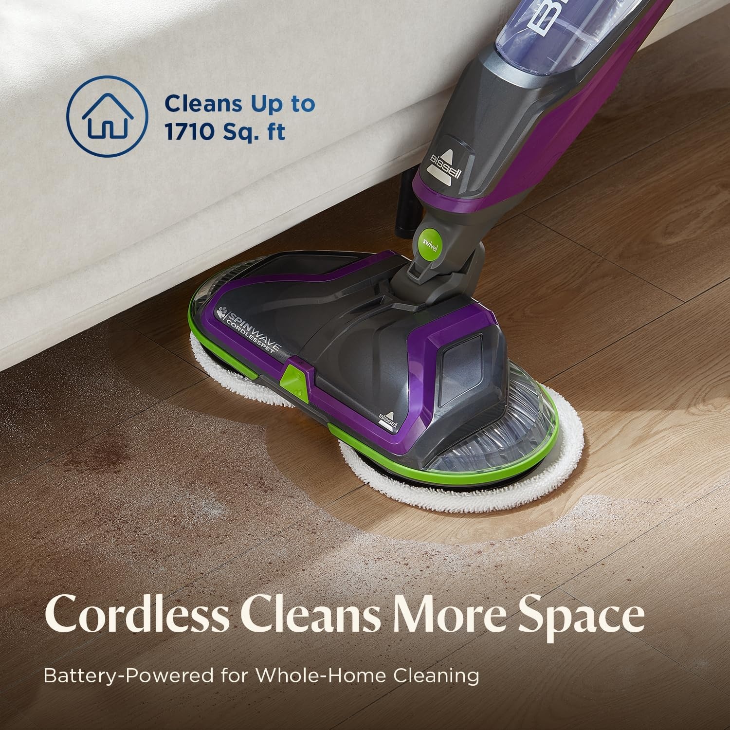 Bissell Spinwave Cordless Pet Spin Mop, 18V Electric Hard Floor Cleaner with Reusable Washable Pads, Pet Stain Removal for Sealed Wood Tile & Laminate Floors, 23157(SpinWave Cordless Pet)