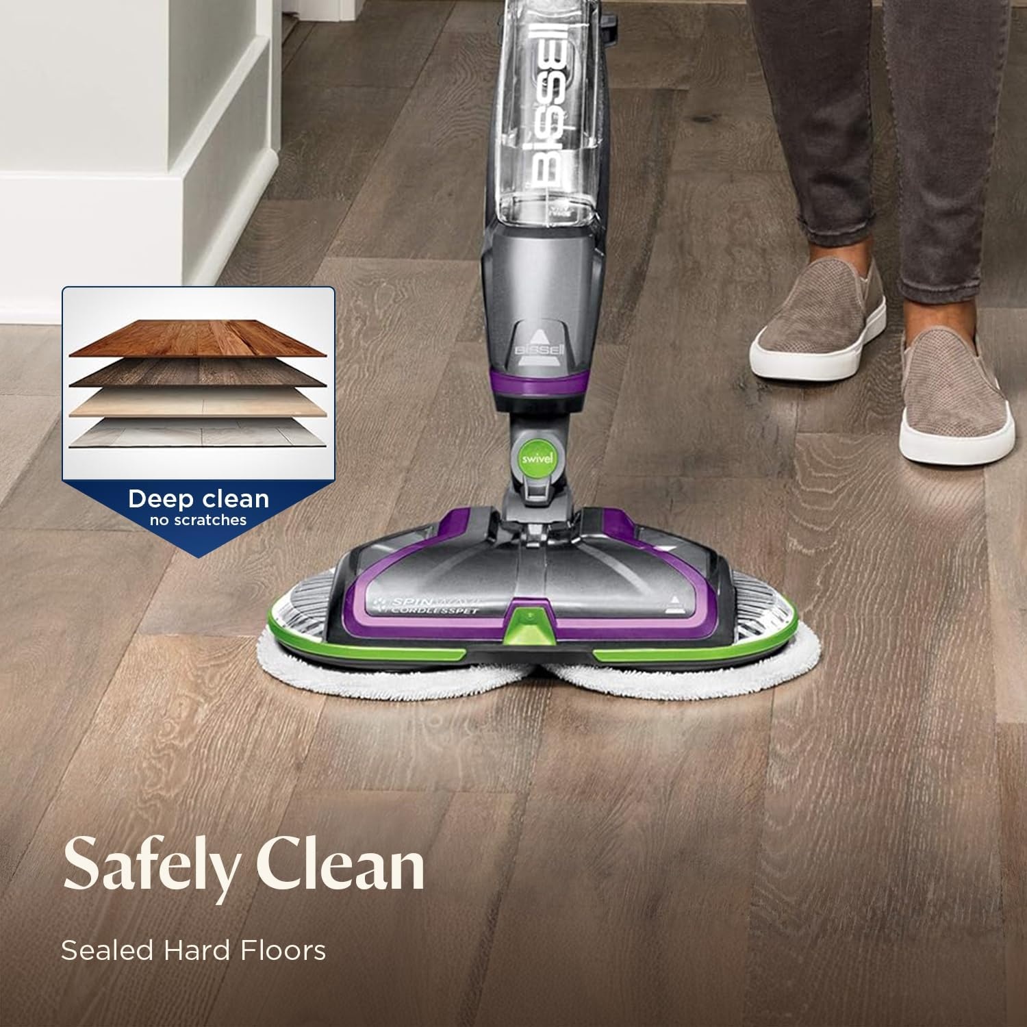 Bissell Spinwave Cordless Pet Spin Mop, 18V Electric Hard Floor Cleaner with Reusable Washable Pads, Pet Stain Removal for Sealed Wood Tile & Laminate Floors, 23157(SpinWave Cordless Pet)