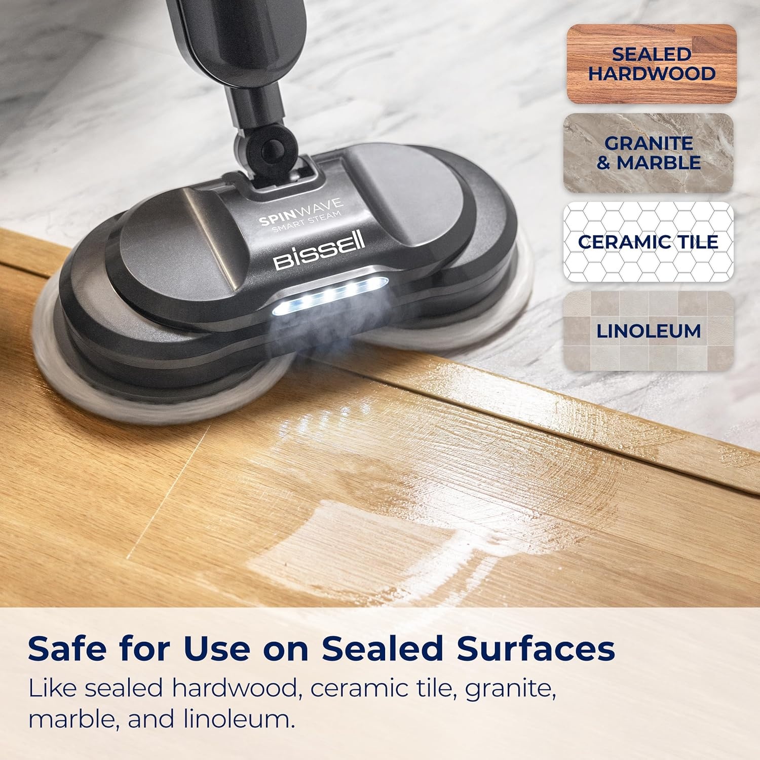 BISSELL Spinwave SmartSteam All-in-One Scrubbing and Sanitizing Electric Hard Floor Steam Mop w/LED Headlights & Swivel Steering 3897A(SpinWave SmartSteam)