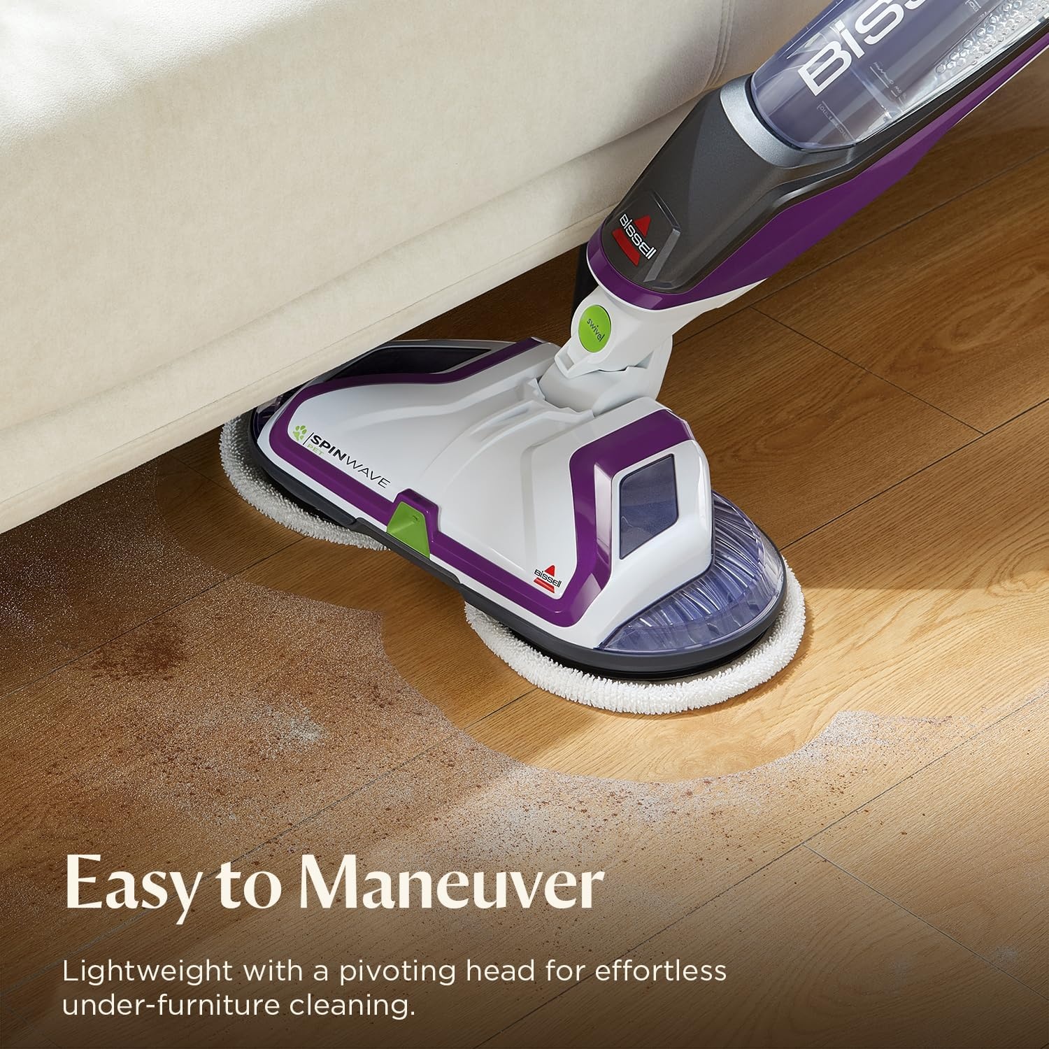 BISSELL Spinwave SmartSteam All-in-One Scrubbing and Sanitizing Electric Hard Floor Steam Mop w/LED Headlights & Swivel Steering 3897A(SpinWave Corded Pet)