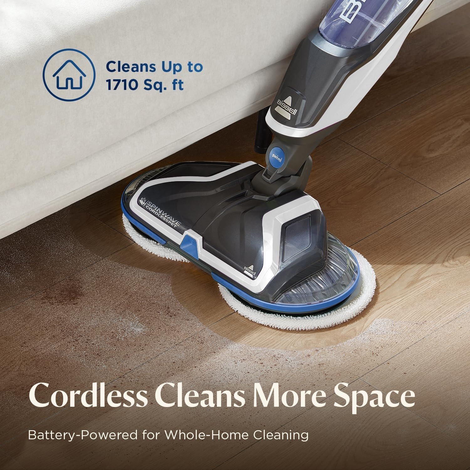 Bissell Spinwave Cordless Pet Spin Mop, 18V Electric Hard Floor Cleaner with Reusable Washable Pads, Pet Stain Removal for Sealed Wood Tile & Laminate Floors, 23157(SpinWave Cordless)