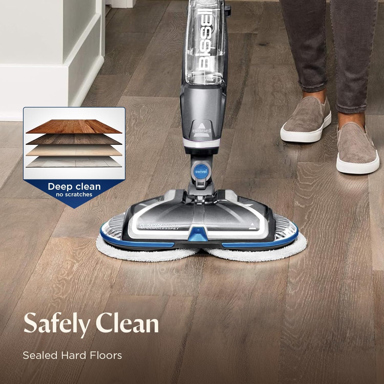 Bissell Spinwave Cordless Pet Spin Mop, 18V Electric Hard Floor Cleaner with Reusable Washable Pads, Pet Stain Removal for Sealed Wood Tile & Laminate Floors, 23157(SpinWave Cordless)
