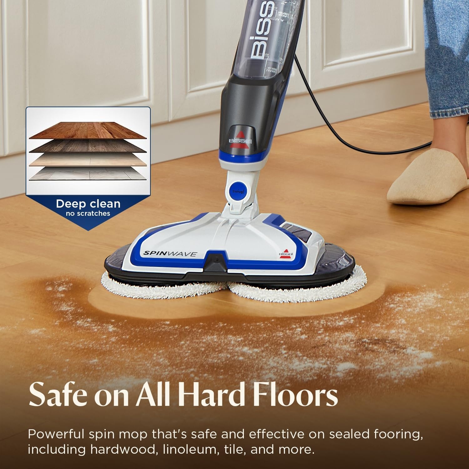 BISSELL Spinwave SmartSteam All-in-One Scrubbing and Sanitizing Electric Hard Floor Steam Mop w/LED Headlights & Swivel Steering 3897A(SpinWave Corded)