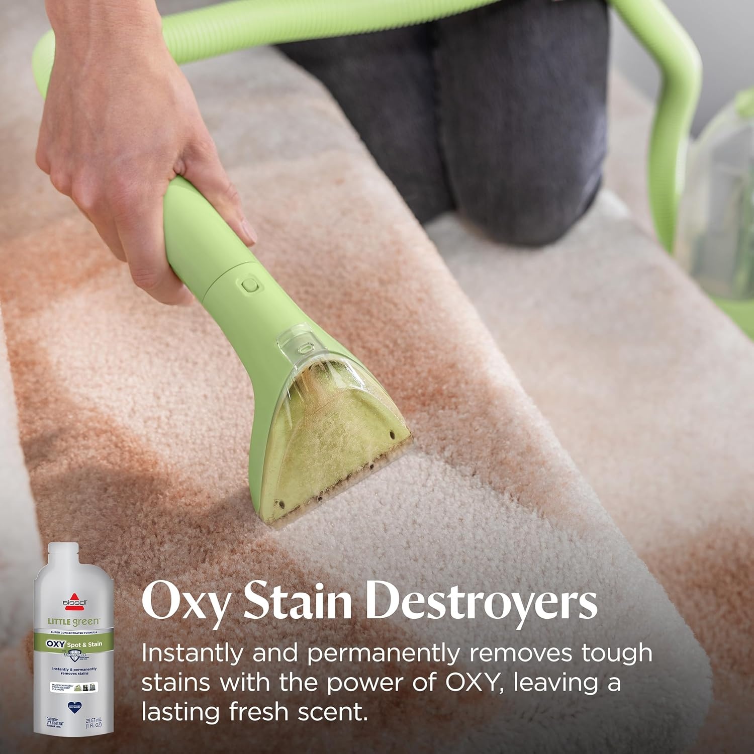 BISSELL Little Green Spot & Stain Cleaning Solution with OXY and StainProtect, for All Leading Portable Carpet & Upholstery Deep Cleaners, Instantly & Permanently Removes Stains, 2038G, 32oz(Little Green Oxy Super Concentrate (Pack of 2))