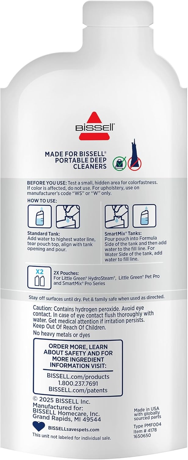 BISSELL Little Green Spot & Stain Cleaning Solution with OXY and StainProtect, for All Leading Portable Carpet & Upholstery Deep Cleaners, Instantly & Permanently Removes Stains, 2038G, 32oz(Little Green Oxy Super Concentrate (Pack of 2))