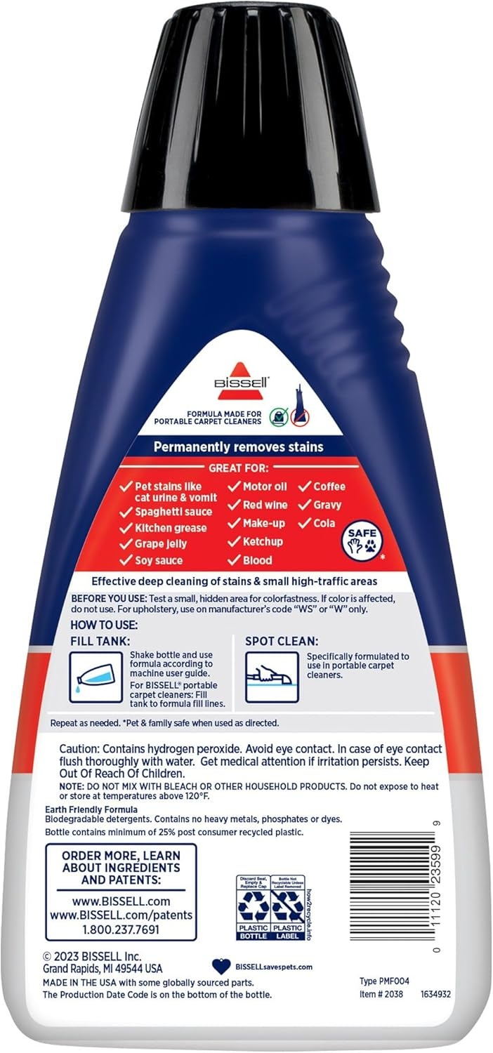 Bissell Professional Spot and Stain + Oxy Portable Machine Formula, 32 oz, Single, 32 Fl Oz(32 Fl Oz (Pack of 6))