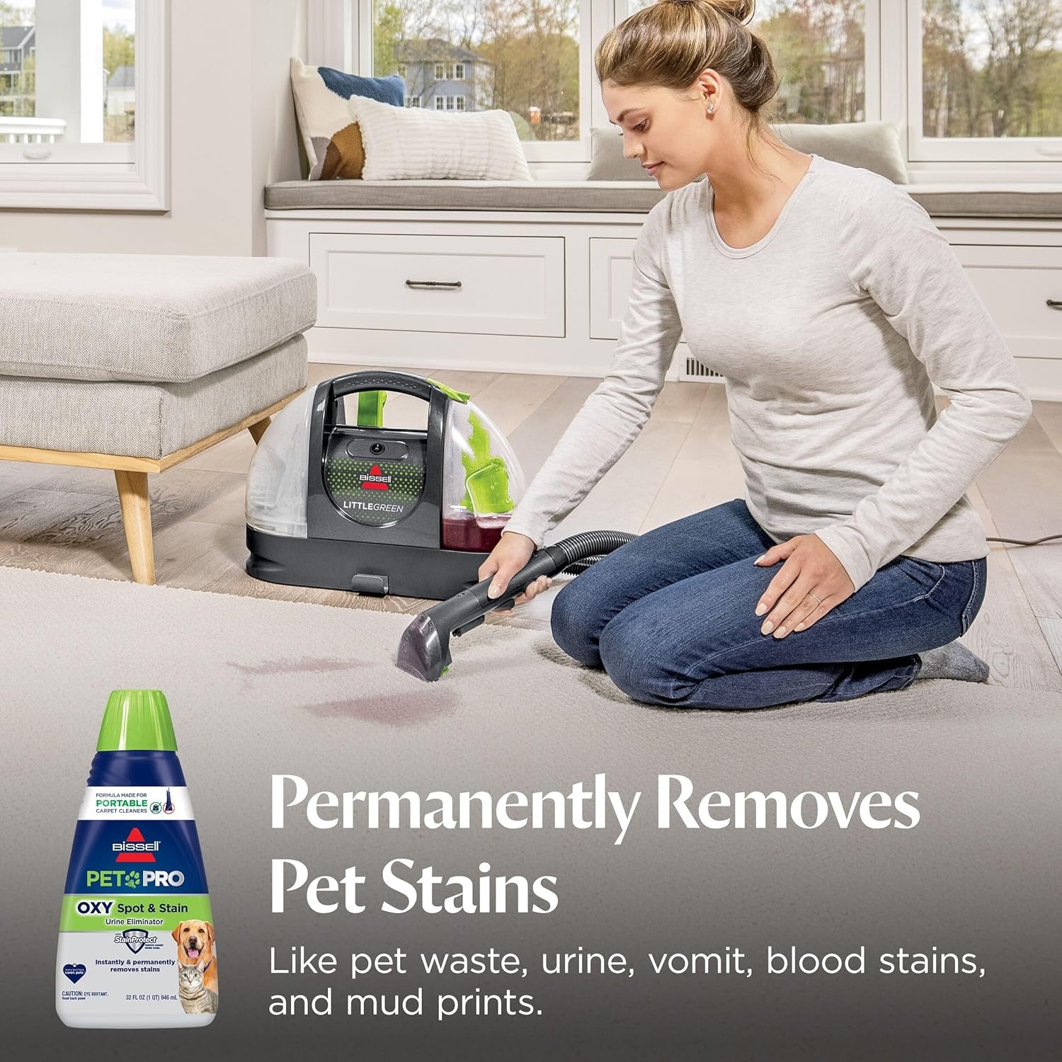 BISSELL PET PRO OXY Spot & Stain Formula for Portable Carpet Cleaners, 32 oz., 2034(Pet Pro Oxy 32 oz)