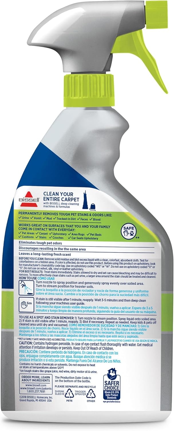 Bissell PET PRO OXY Stain Destroyer for Carpet and Upholstery, 22 oz, 2 pack, 17739(44 Fl Oz (Pack of 1))