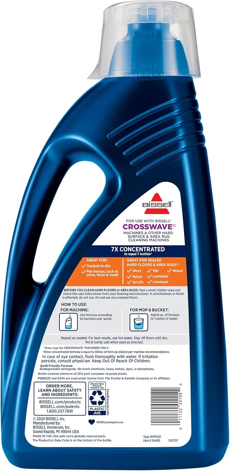 Bissell Multi-Surface with Febreze + Gain, 3445G, 80 oz, Safe of Sealed Hard Floors and Area Rugs, Dissolves Dirt, Grime, and Tough Sticky Messes, Febreze Original Gain Scent(Febreze + Gain  80 oz)