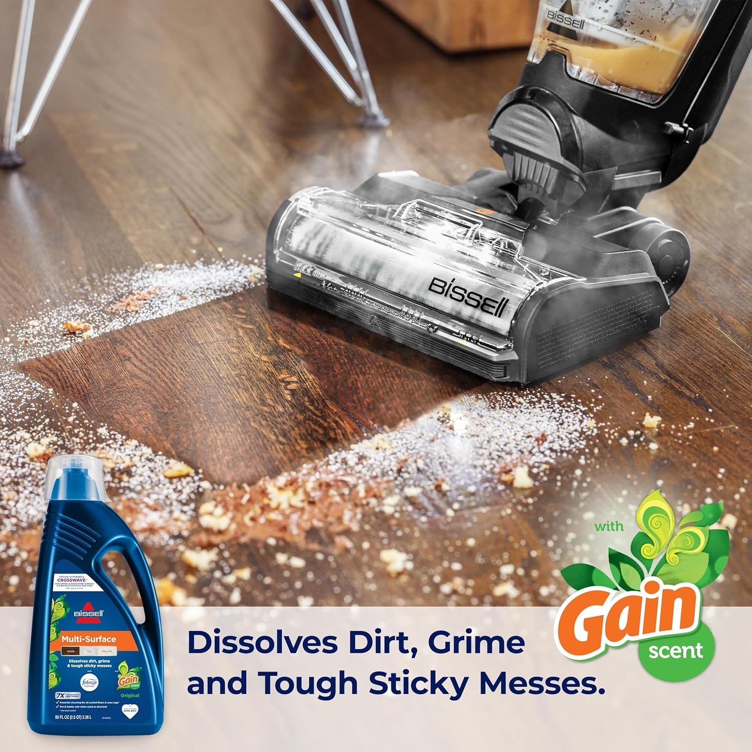 Bissell Multi-Surface with Febreze + Gain, 3445G, 80 oz, Safe of Sealed Hard Floors and Area Rugs, Dissolves Dirt, Grime, and Tough Sticky Messes, Febreze Original Gain Scent(Febreze + Gain  80 oz)