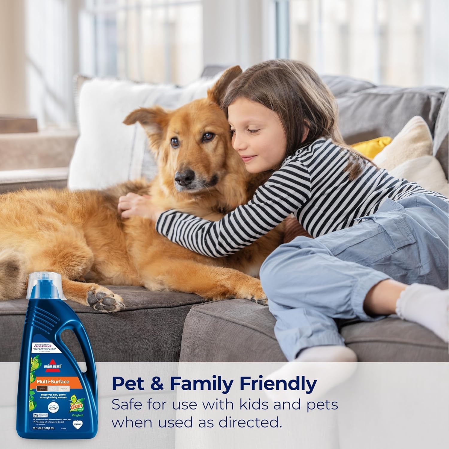 Bissell Multi-Surface with Febreze + Gain, 3445G, 80 oz, Safe of Sealed Hard Floors and Area Rugs, Dissolves Dirt, Grime, and Tough Sticky Messes, Febreze Original Gain Scent(Febreze + Gain  80 oz)