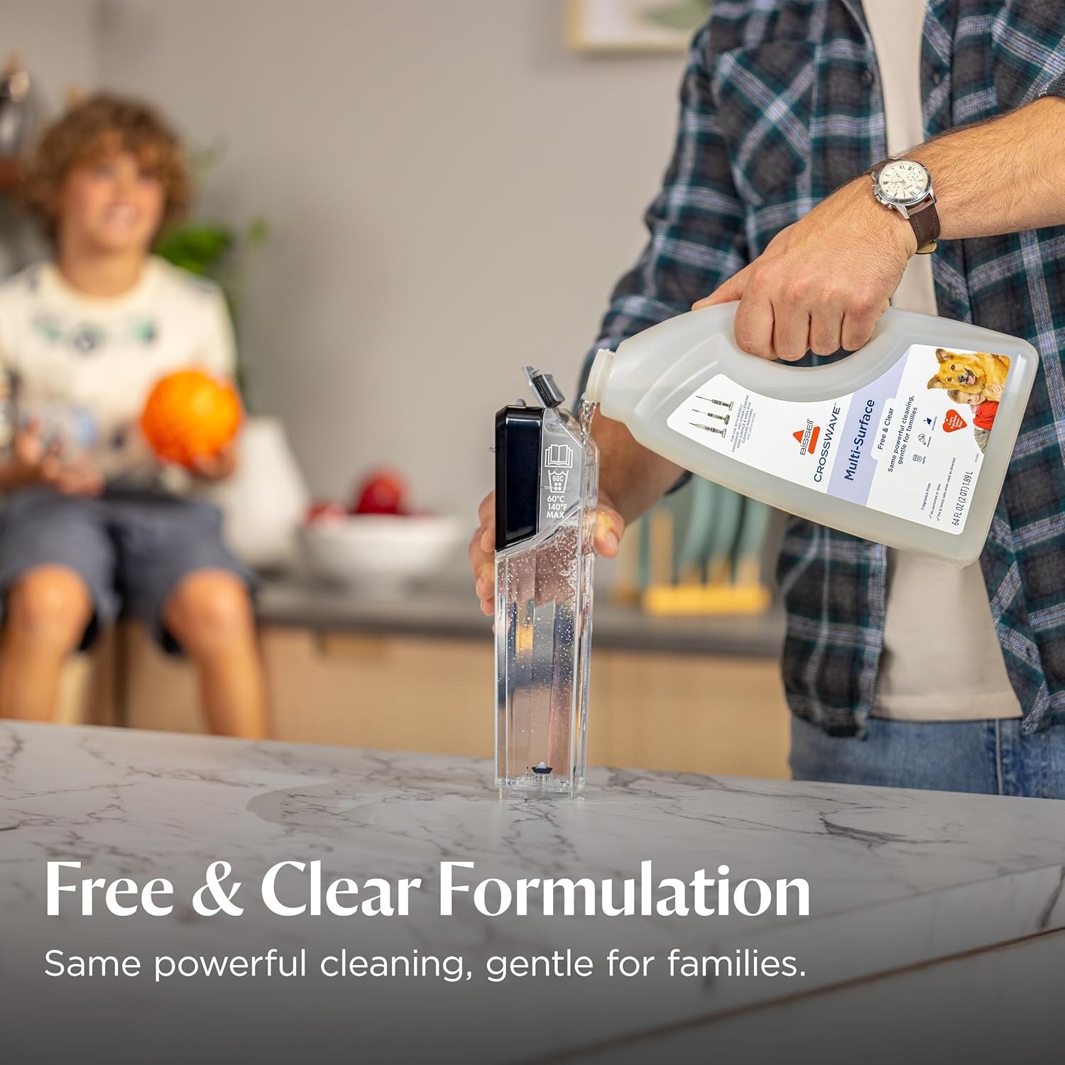 Bissell Multi‑Surface Free & Clear Floor Cleaning Solution, 64 oz – Fragrance‑Free Cleaner for Sealed Hard Floors & Area Rugs, Safe for Kids & Pets, Compatible with CrossWave & SpinWave Machines(Free & Clear)