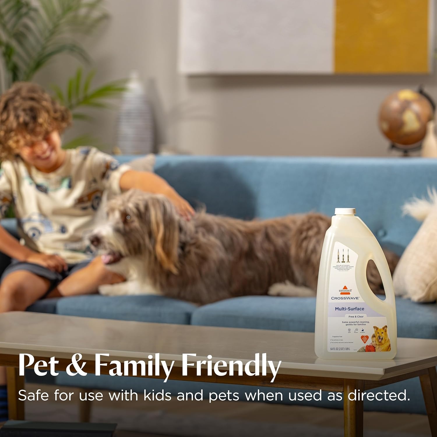 Bissell Multi‑Surface Free & Clear Floor Cleaning Solution, 64 oz – Fragrance‑Free Cleaner for Sealed Hard Floors & Area Rugs, Safe for Kids & Pets, Compatible with CrossWave & SpinWave Machines(Free & Clear)