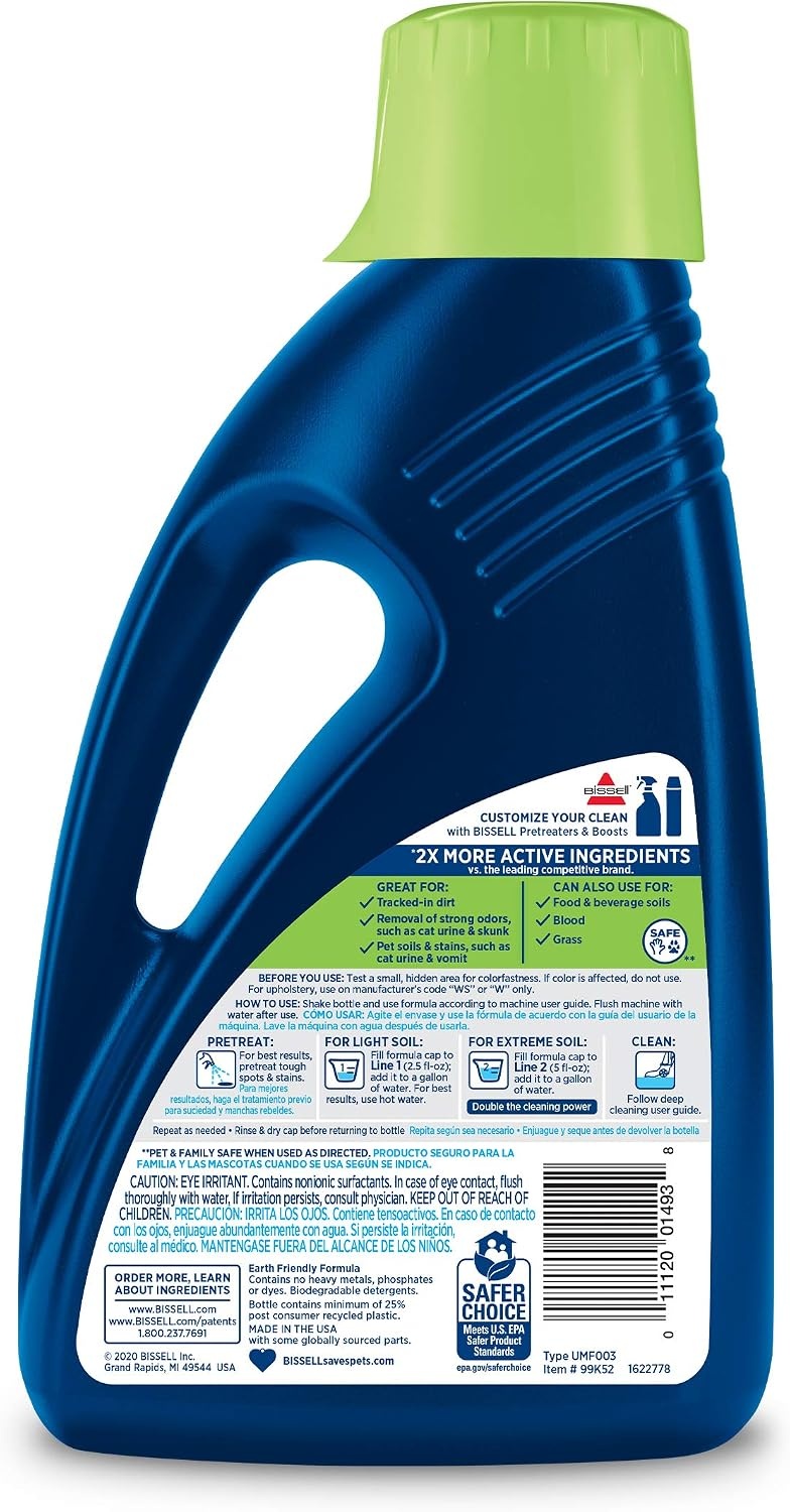 BISSELL 2X Pet Stain & Odor Full Size Machine Formula, 60 ounces, 99K52(60 Fl Oz (Pack of 2))