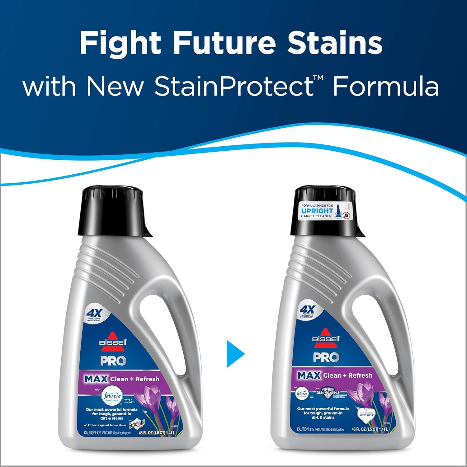 Bissell PRO OXY Carpet Deep Clean Solution, for use in leading upright carpet cleaners, 48oz, Removes deep down dirt, stains & odors(Pro Max with Febreze)