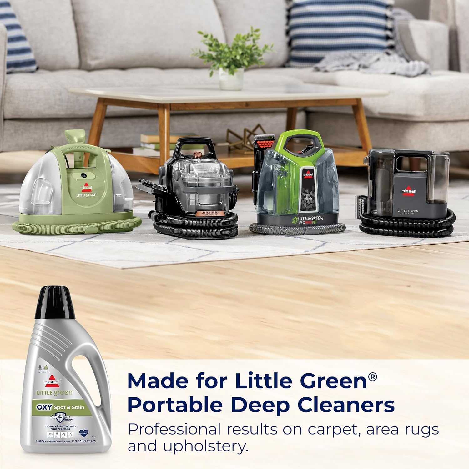 BISSELL Little Green Spot & Stain Cleaning Solution with OXY and StainProtect, for All Leading Portable Carpet & Upholstery Deep Cleaners, Instantly & Permanently Removes Stains, 2038G, 32oz(Little Green Oxy 64 oz (Pack of 2))