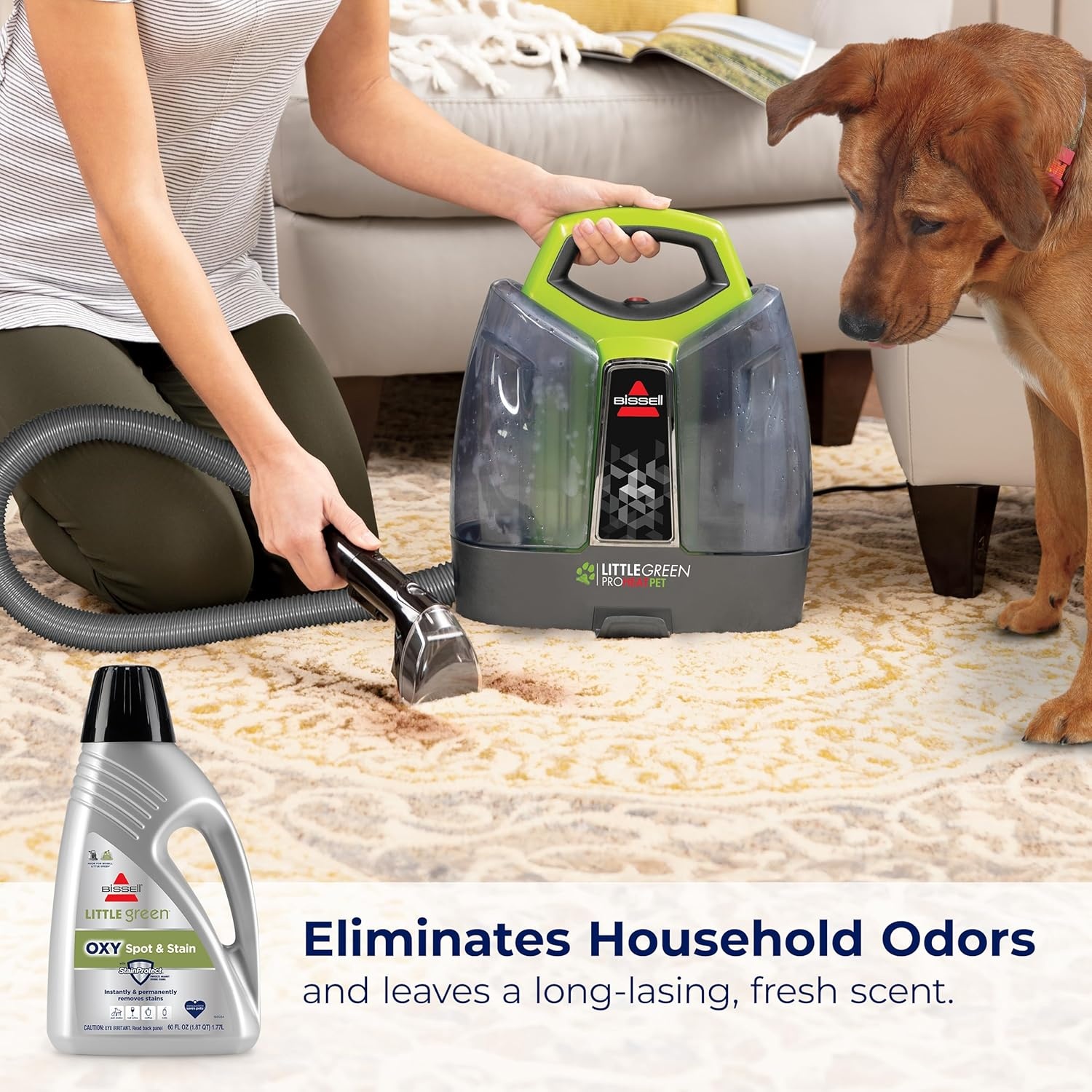 BISSELL Little Green Spot & Stain Cleaning Solution with OXY and StainProtect, for All Leading Portable Carpet & Upholstery Deep Cleaners, Instantly & Permanently Removes Stains, 2038G, 32oz(Little Green Oxy 64 oz (Pack of 2))