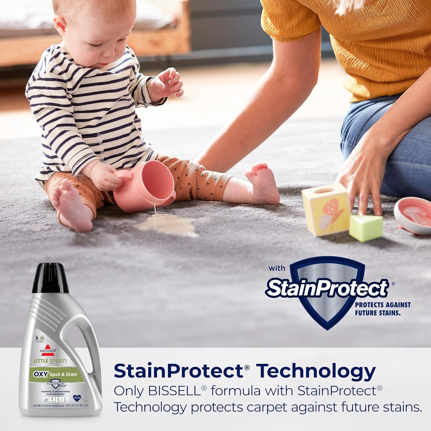 BISSELL Little Green Spot & Stain Cleaning Solution with OXY and StainProtect, for All Leading Portable Carpet & Upholstery Deep Cleaners, Instantly & Permanently Removes Stains, 2038G, 32oz(Little Green Oxy 64 oz (Pack of 2))