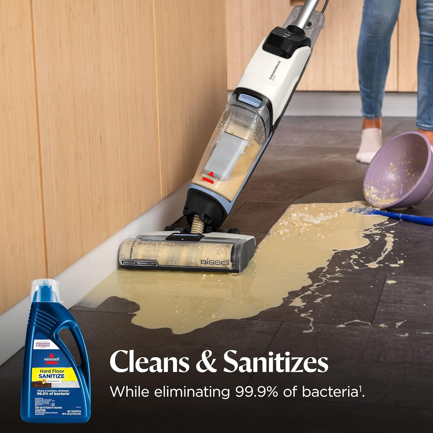 Bissell Hard Floor Sanitize Solution, for use in CrossWave and Spinwave, 80oz, Eliminates 99.9% of Bacteria(80 Fl Oz (Pack of 1))