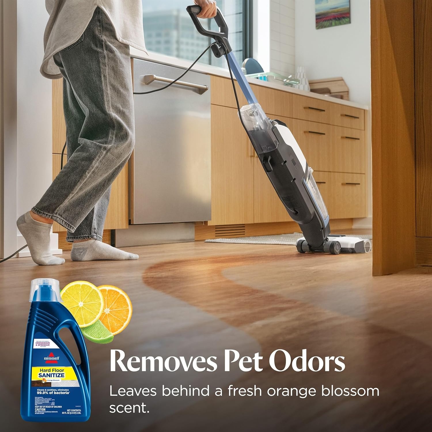 Bissell Hard Floor Sanitize Solution, for use in CrossWave and Spinwave, 80oz, Eliminates 99.9% of Bacteria(80 Fl Oz (Pack of 1))