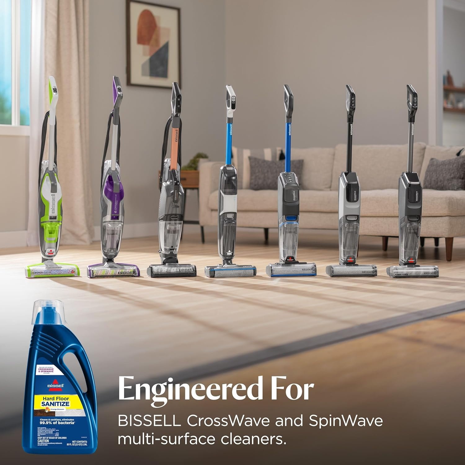 Bissell Hard Floor Sanitize Solution, for use in CrossWave and Spinwave, 80oz, Eliminates 99.9% of Bacteria(80 Fl Oz (Pack of 1))