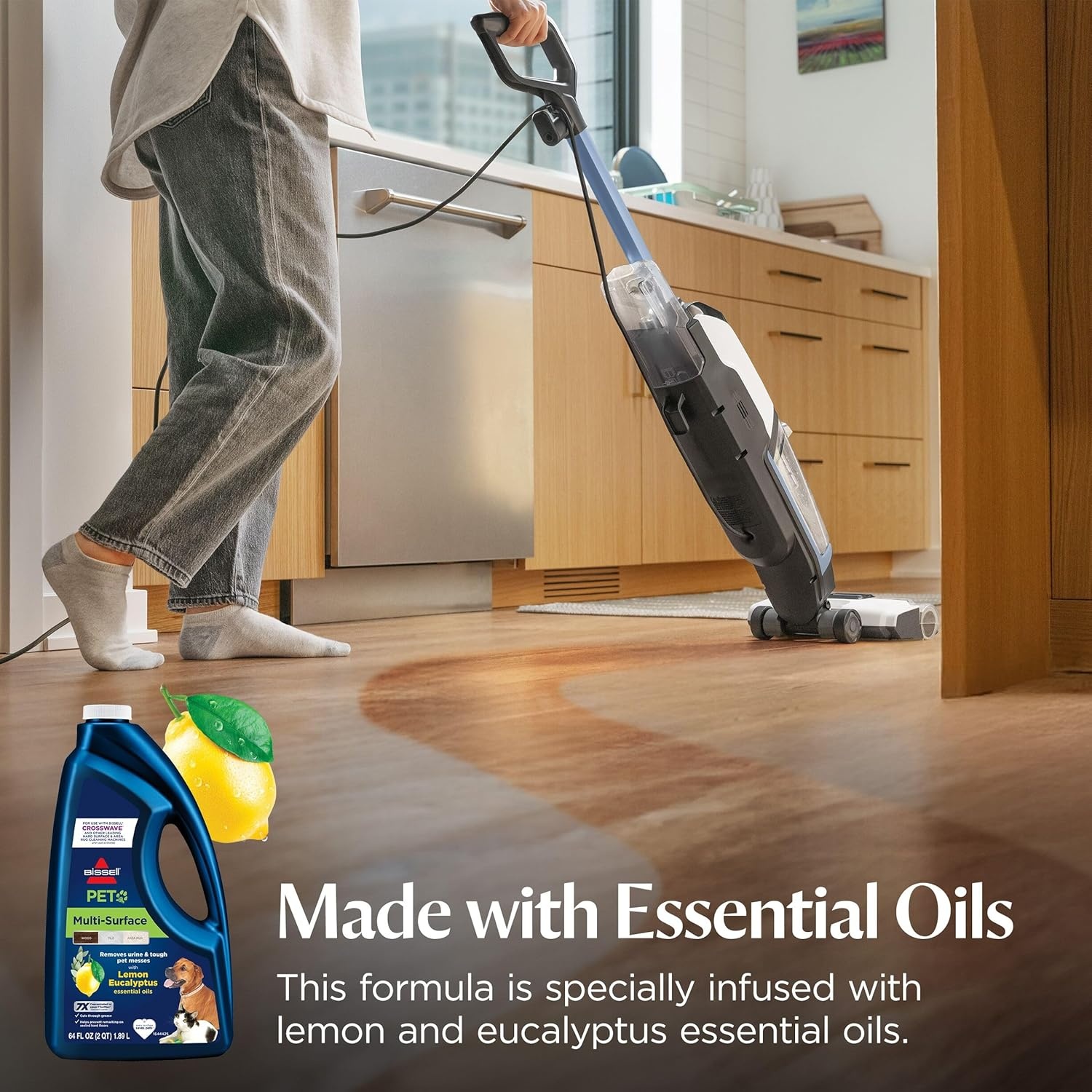 Bissell Multi-Surface Pet with Citrus, 34441, 64oz, Safe on Sealed hard Floors and Area Rugs, Removes tough pet messes and elimantes odors, Lemon Eucalyptus Essential Oils(Multi-Surface Pet  64 oz)