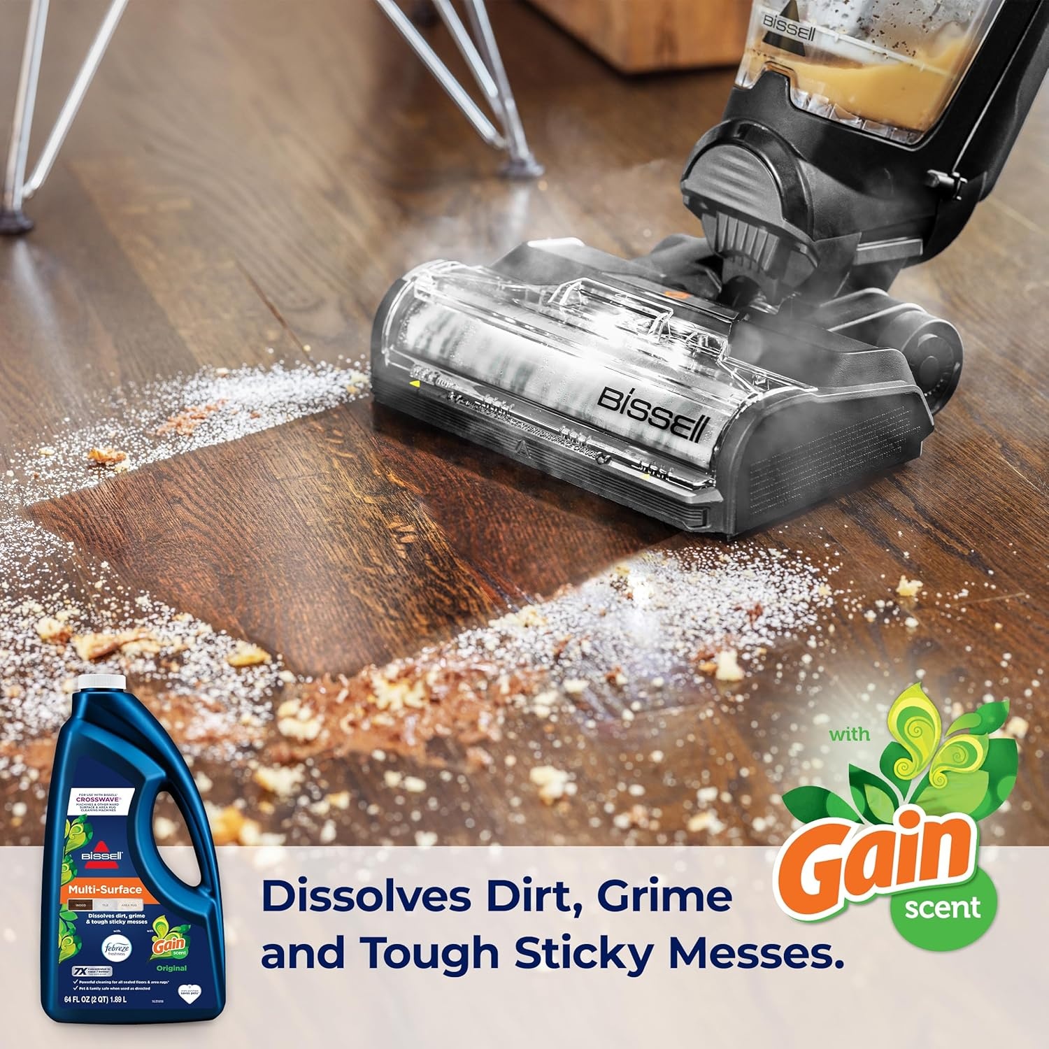 Bissell Multi-Surface with Febreze + Gain, 3445G, 80 oz, Safe of Sealed Hard Floors and Area Rugs, Dissolves Dirt, Grime, and Tough Sticky Messes, Febreze Original Gain Scent(Febreze + Gain  64 oz)