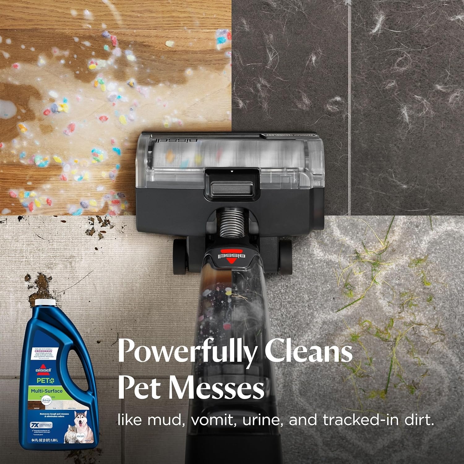 Bissell Multi-Surface Pet Solution with Febreze freshness, For Use in CrossWave and Other Leading Hard Surface and Area Rug Cleaners, 80oz, Dissolves Dirt, grime, and Tough Sticky Messes(64 Fl Oz (Pack of 1))