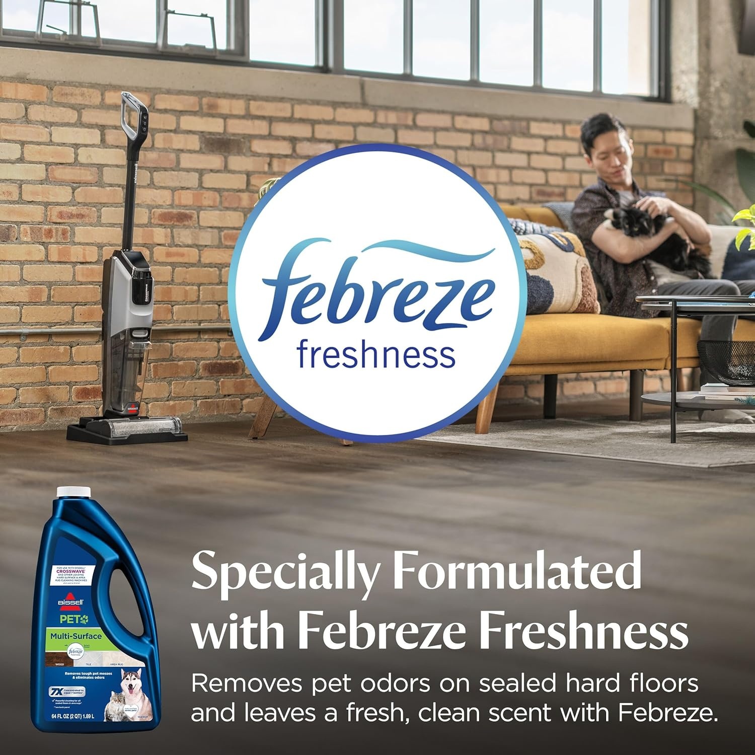 Bissell Multi-Surface Pet Solution with Febreze freshness, For Use in CrossWave and Other Leading Hard Surface and Area Rug Cleaners, 80oz, Dissolves Dirt, grime, and Tough Sticky Messes(64 Fl Oz (Pack of 1))