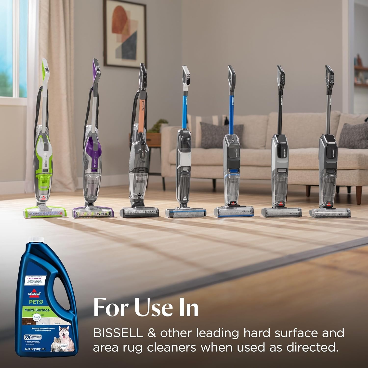 Bissell Multi-Surface Pet Solution with Febreze freshness, For Use in CrossWave and Other Leading Hard Surface and Area Rug Cleaners, 80oz, Dissolves Dirt, grime, and Tough Sticky Messes(64 Fl Oz (Pack of 1))