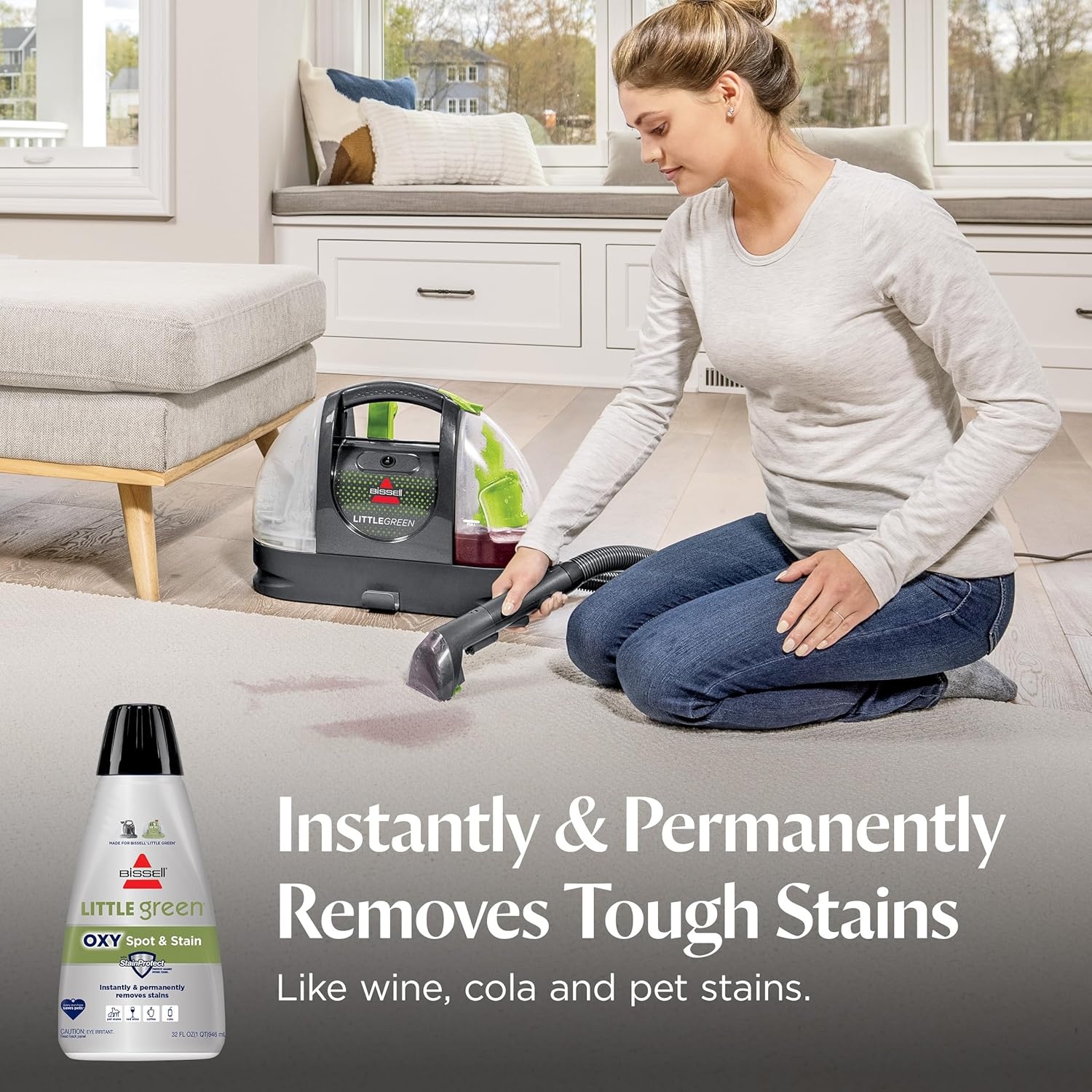BISSELL Little Green Spot & Stain Cleaning Solution with OXY and StainProtect, for All Leading Portable Carpet & Upholstery Deep Cleaners, Instantly & Permanently Removes Stains, 2038G, 32oz(Little Green Oxy 32 oz)