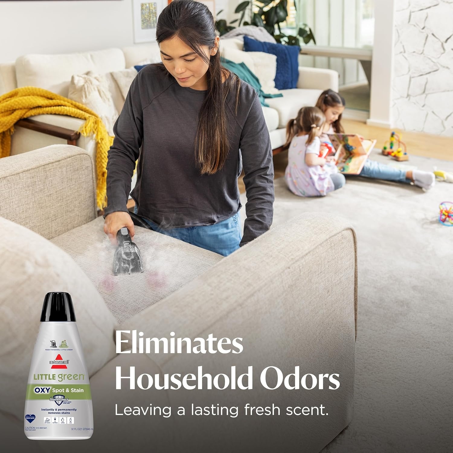 BISSELL Little Green Spot & Stain Cleaning Solution with OXY and StainProtect, for All Leading Portable Carpet & Upholstery Deep Cleaners, Instantly & Permanently Removes Stains, 2038G, 32oz(Little Green Oxy 32 oz)