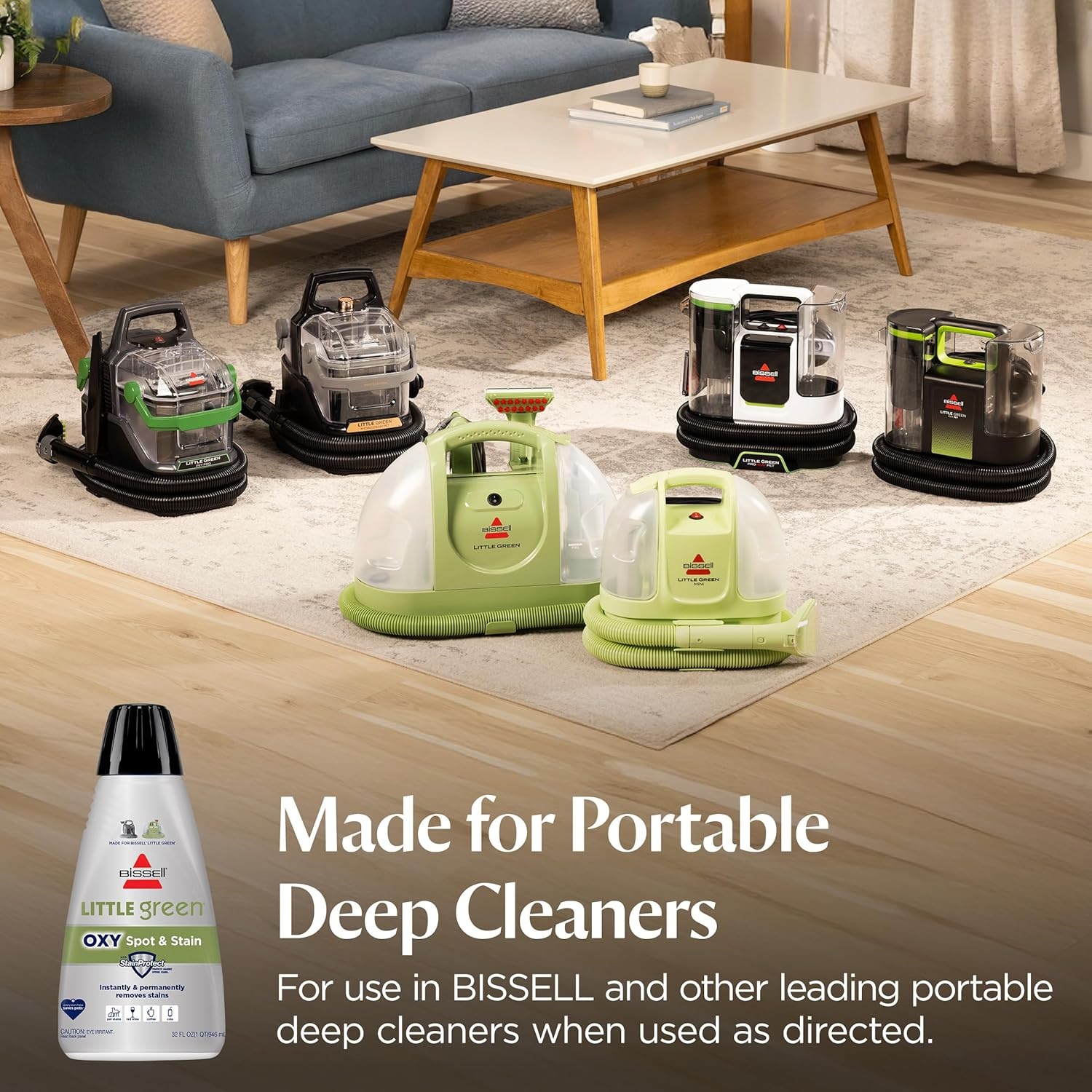 BISSELL Little Green Spot & Stain Cleaning Solution with OXY and StainProtect, for All Leading Portable Carpet & Upholstery Deep Cleaners, Instantly & Permanently Removes Stains, 2038G, 32oz(Little Green Oxy 32 oz)