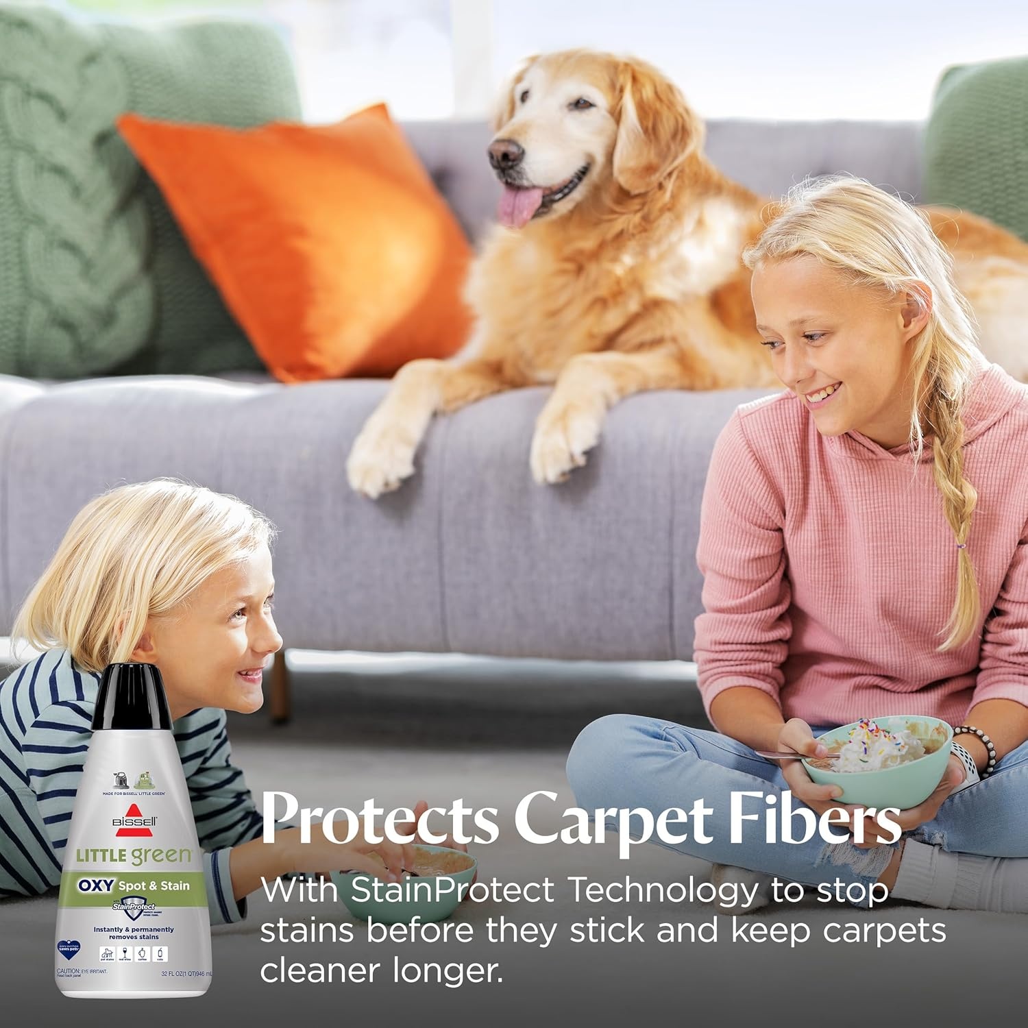 BISSELL Little Green Spot & Stain Cleaning Solution with OXY and StainProtect, for All Leading Portable Carpet & Upholstery Deep Cleaners, Instantly & Permanently Removes Stains, 2038G, 32oz(Little Green Oxy 32 oz)