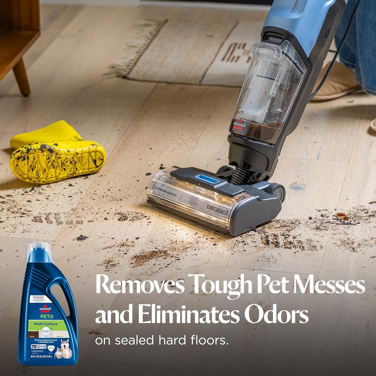 Bissell Multi-Surface Pet Solution with Febreze freshness, For Use in CrossWave and Other Leading Hard Surface and Area Rug Cleaners, 80oz, Dissolves Dirt, grime, and Tough Sticky Messes(80 Fl Oz (Pack of 1))