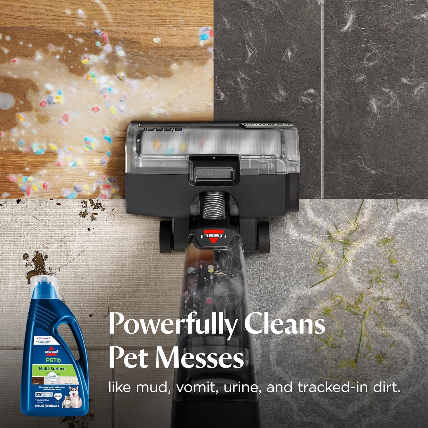 Bissell Multi-Surface Pet Solution with Febreze freshness, For Use in CrossWave and Other Leading Hard Surface and Area Rug Cleaners, 80oz, Dissolves Dirt, grime, and Tough Sticky Messes(80 Fl Oz (Pack of 1))