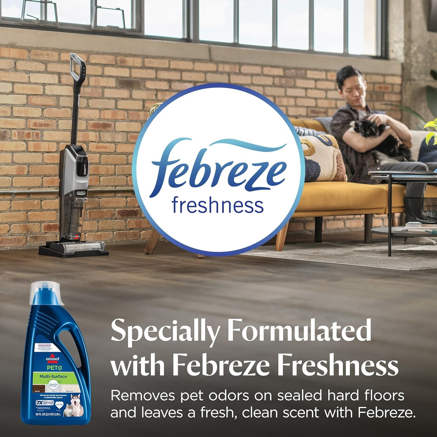 Bissell Multi-Surface Pet Solution with Febreze freshness, For Use in CrossWave and Other Leading Hard Surface and Area Rug Cleaners, 80oz, Dissolves Dirt, grime, and Tough Sticky Messes(80 Fl Oz (Pack of 1))