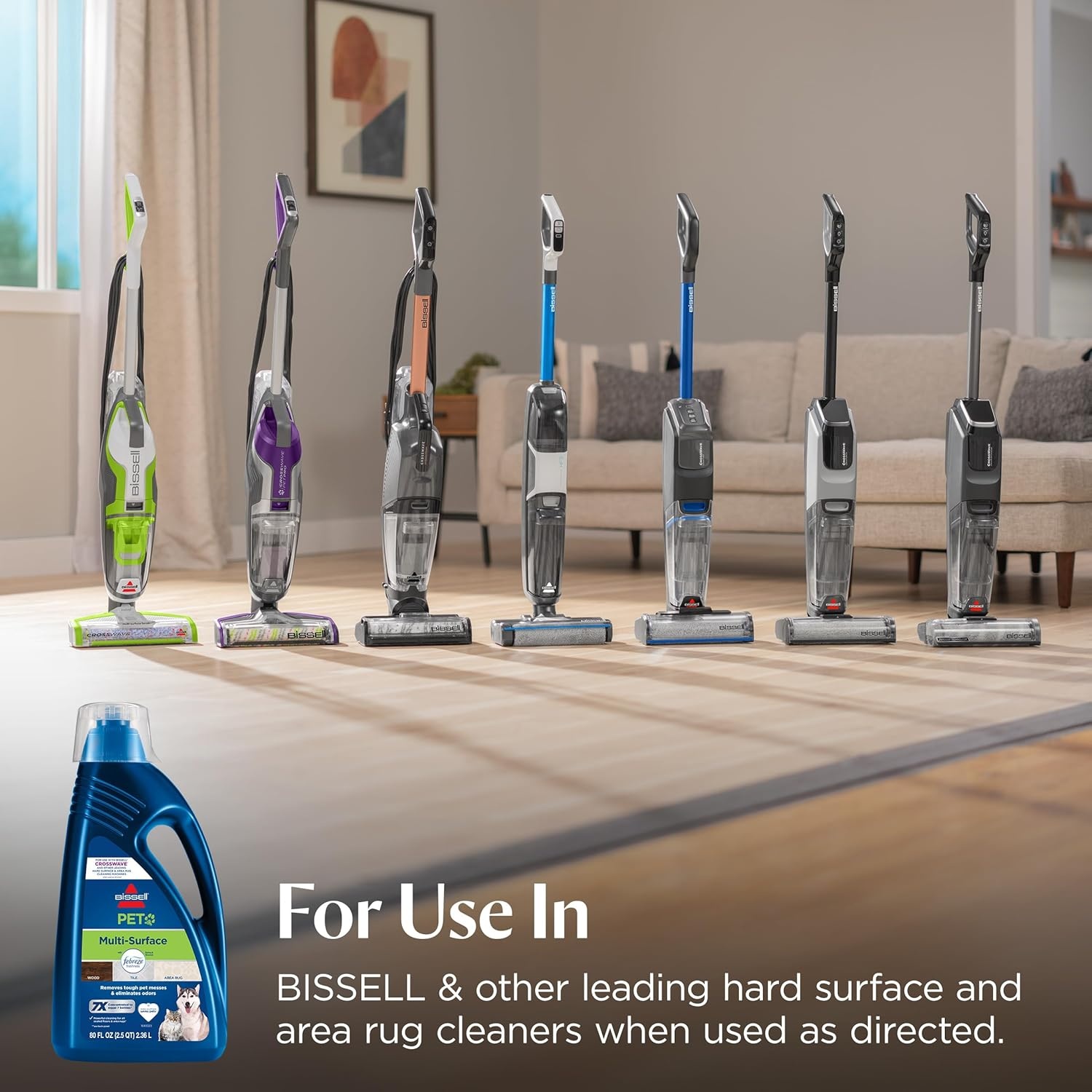 Bissell Multi-Surface Pet Solution with Febreze freshness, For Use in CrossWave and Other Leading Hard Surface and Area Rug Cleaners, 80oz, Dissolves Dirt, grime, and Tough Sticky Messes(80 Fl Oz (Pack of 1))