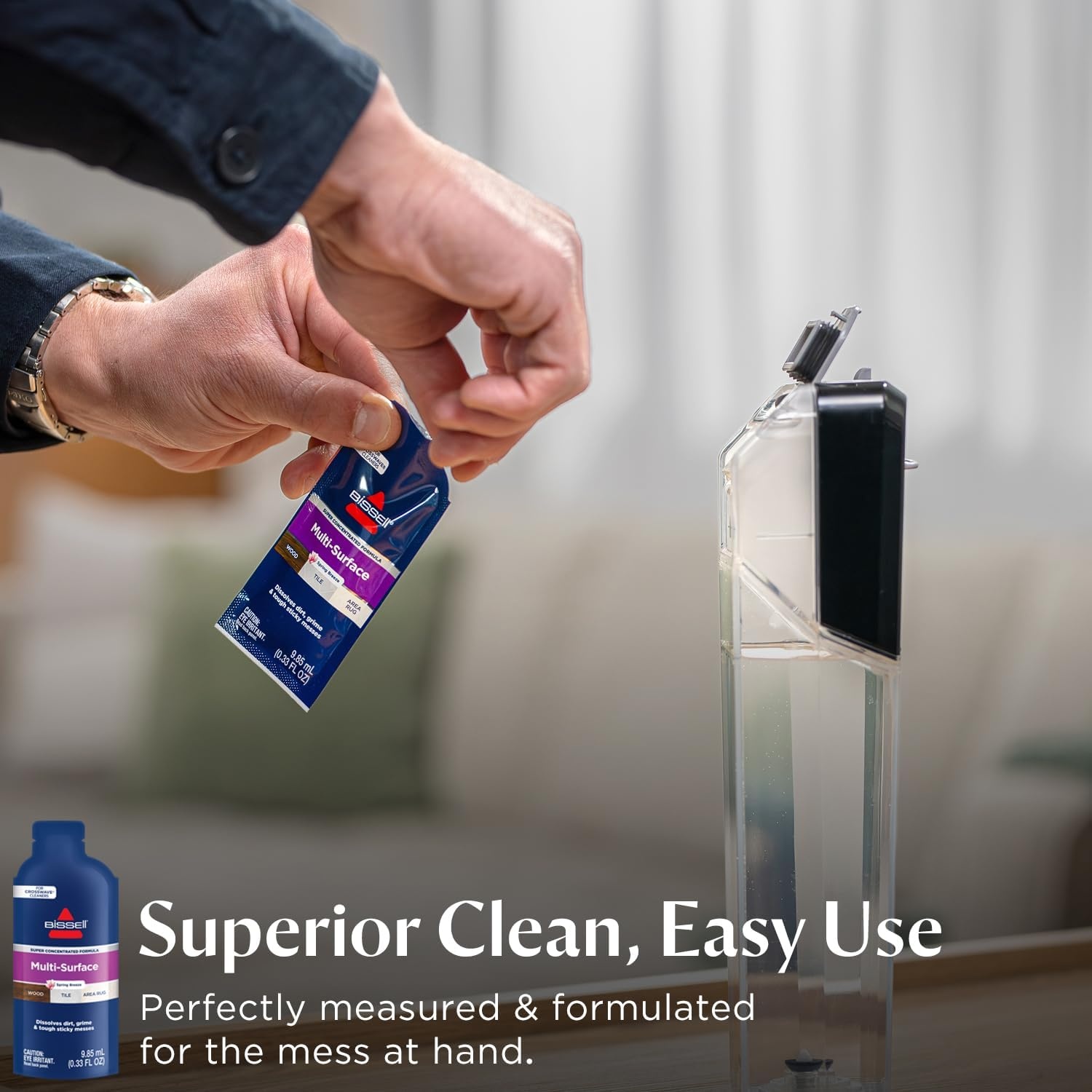 Bissell Multi-Surface Super Concentrate Solution, For use in CrossWave and other leading hard surface and area rug cleaners, 14 pouches, Perfectly measured and formulated for the mess at hand(Spring Breeze)