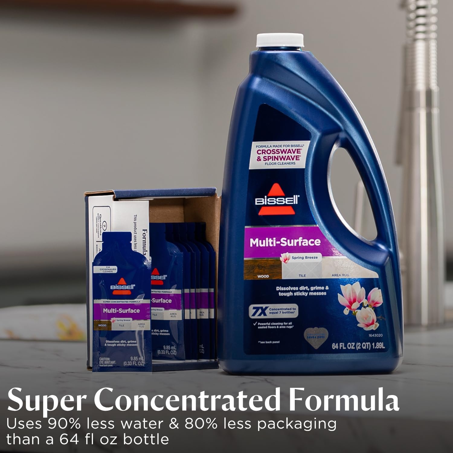 Bissell Multi-Surface Super Concentrate Solution, For use in CrossWave and other leading hard surface and area rug cleaners, 14 pouches, Perfectly measured and formulated for the mess at hand(Spring Breeze)