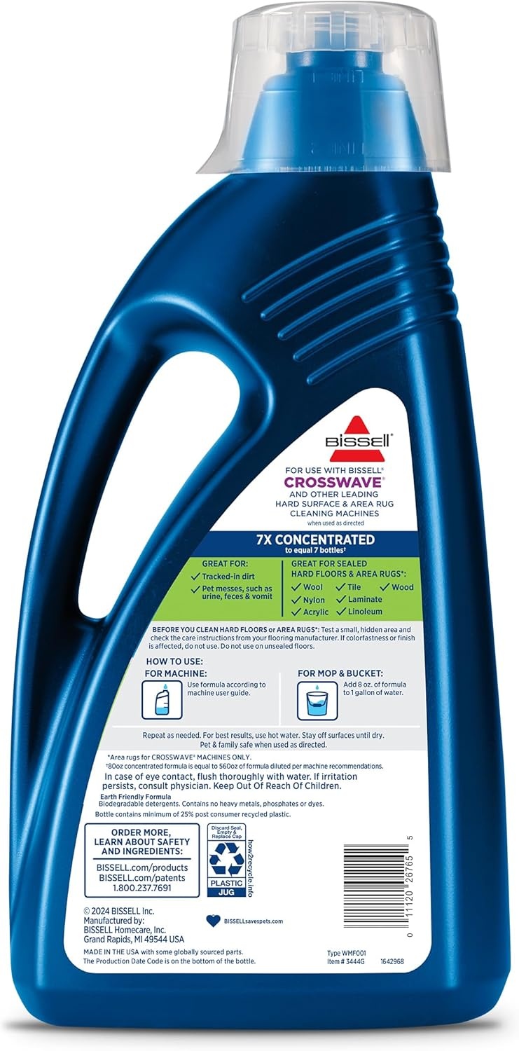 Bissell Multi-Surface Pet with Citrus, 34441, 64oz, Safe on Sealed hard Floors and Area Rugs, Removes tough pet messes and elimantes odors, Lemon Eucalyptus Essential Oils(Multi-Surface Pet  80 oz)