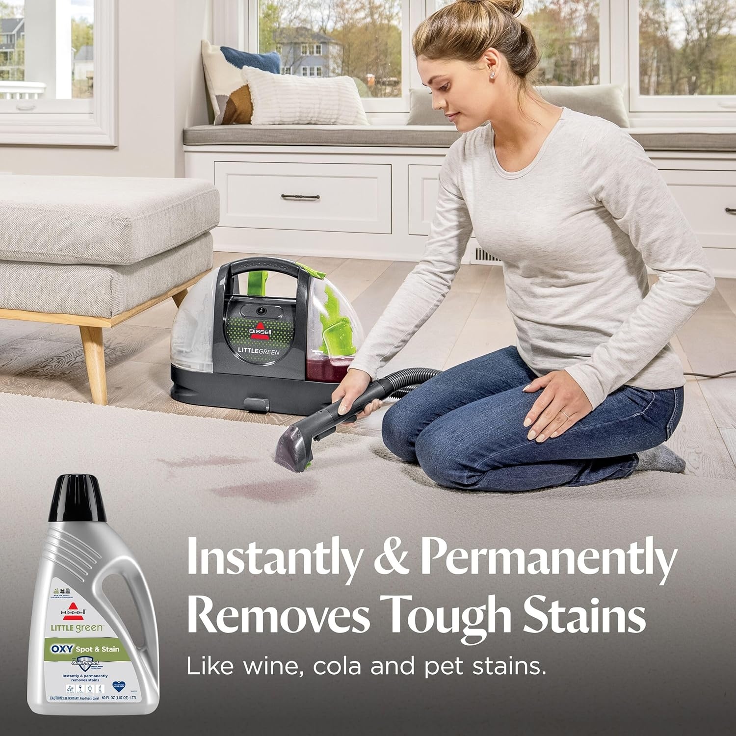 BISSELL Little Green Spot & Stain Cleaning Solution with OXY and StainProtect, for All Leading Portable Carpet & Upholstery Deep Cleaners, Instantly & Permanently Removes Stains, 2038G, 32oz(Little Green Oxy 64 oz)