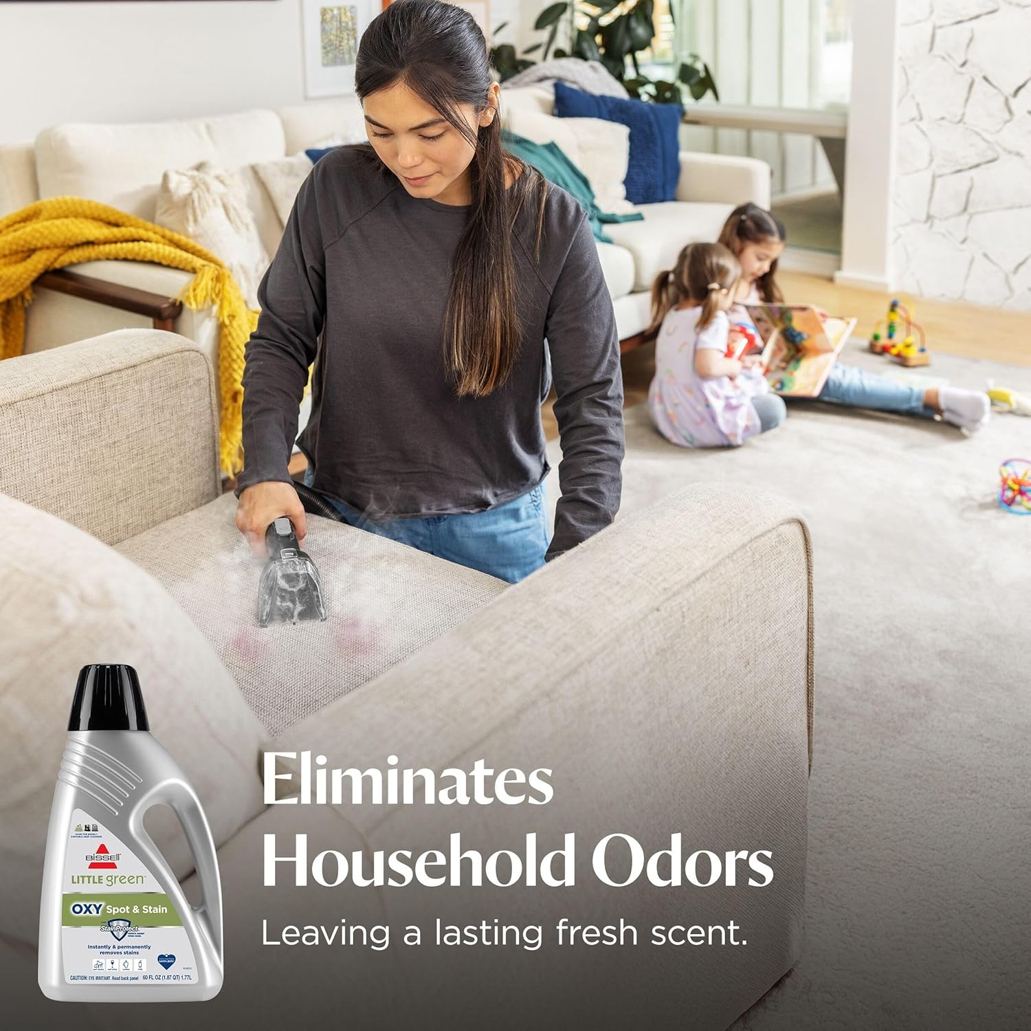 BISSELL Little Green Spot & Stain Cleaning Solution with OXY and StainProtect, for All Leading Portable Carpet & Upholstery Deep Cleaners, Instantly & Permanently Removes Stains, 2038G, 32oz(Little Green Oxy 64 oz)