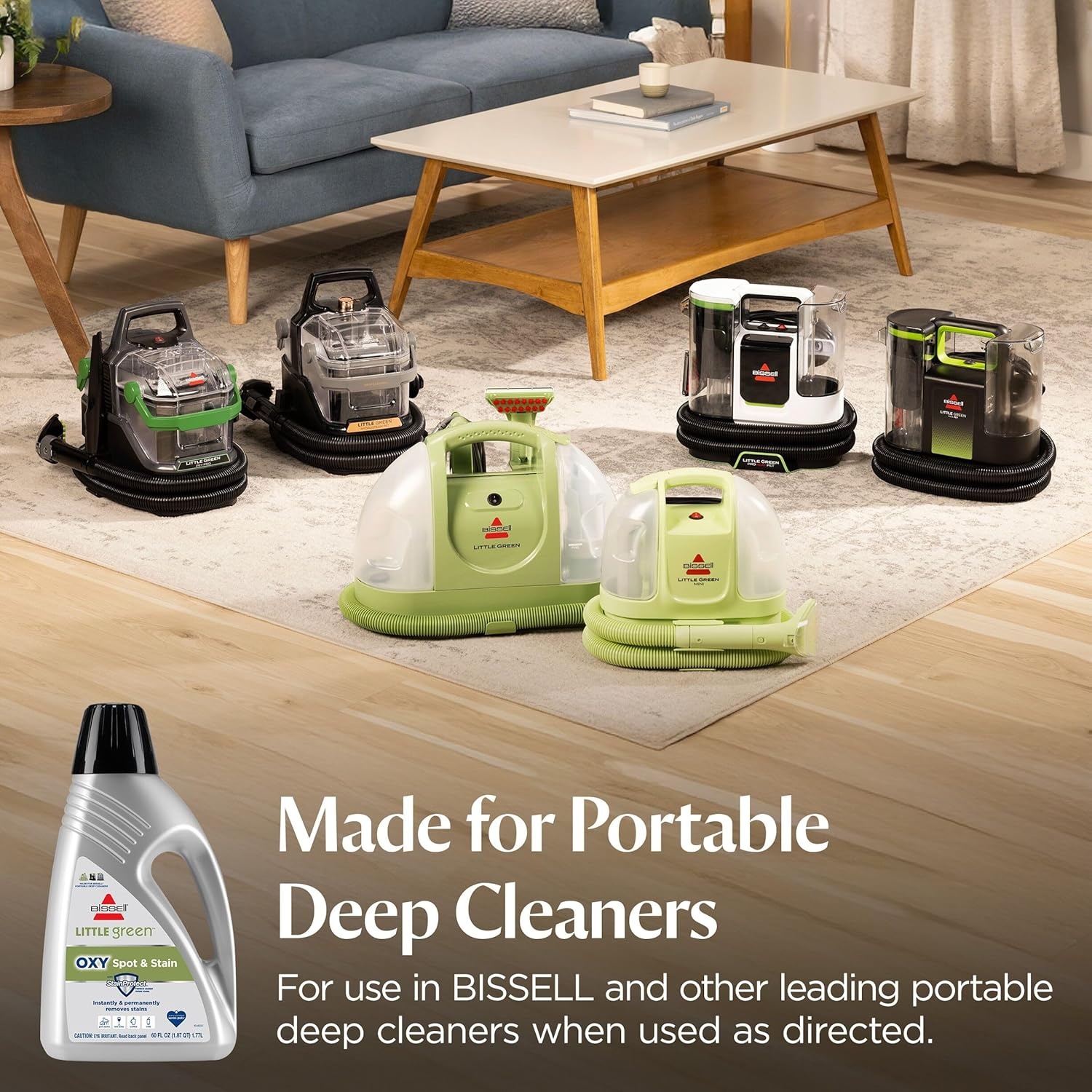 BISSELL Little Green Spot & Stain Cleaning Solution with OXY and StainProtect, for All Leading Portable Carpet & Upholstery Deep Cleaners, Instantly & Permanently Removes Stains, 2038G, 32oz(Little Green Oxy 64 oz)